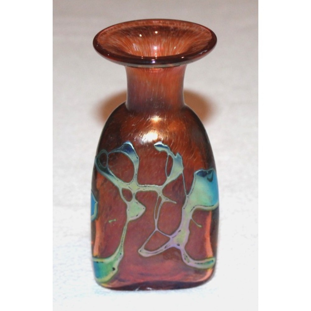 Robert Held 4.5" signed art glass hand blown vase abstract 3-sided Canadian